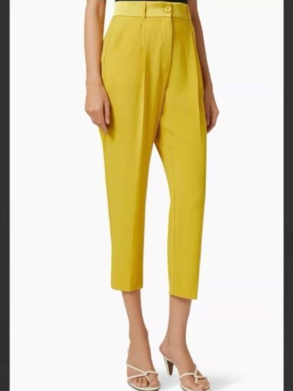 Marella Carina Yellow Crepe Back Satin Slim Ankle Pants US 10 IT 46 Career